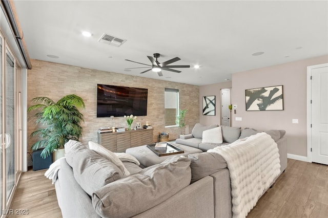 12430 Foxtail Run Ave, Las Vegas, NV 89138 - living area featuring a ceiling fan, wood finished floors, baseboards, and recessed lighting