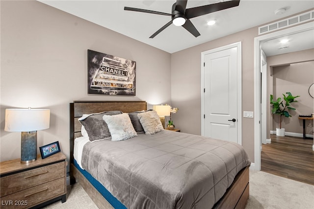 12430 Foxtail Run Ave, Las Vegas, NV 89138 - bedroom featuring baseboards, recessed lighting, a ceiling fan, and wood finished floors