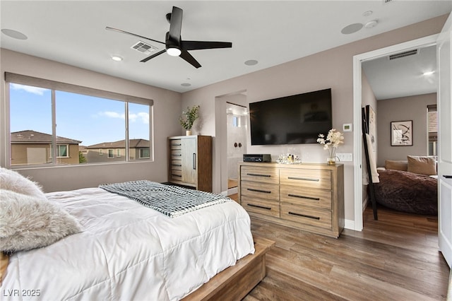 12430 Foxtail Run Ave, Las Vegas, NV 89138 - bedroom with wood finished floors, baseboards, recessed lighting, and ceiling fan