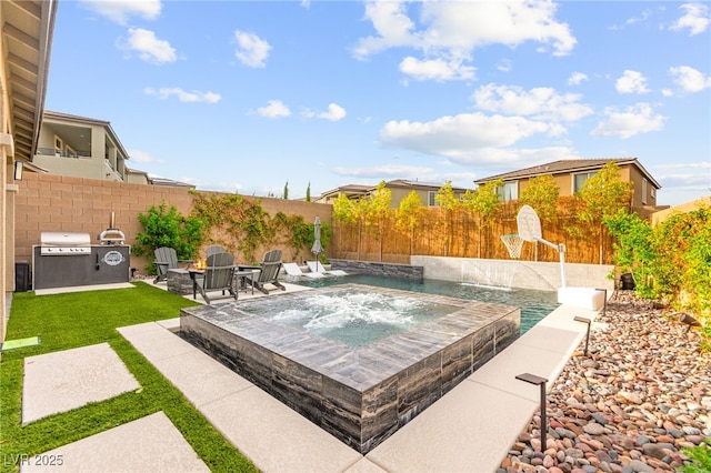 12430 Foxtail Run Ave, Las Vegas, NV 89138 - view of patio / terrace featuring an in-ground hot tub and a grill