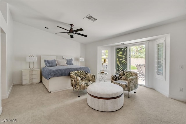 4196 Balmoral Castle Ct, Las Vegas, NV 89141 - bedroom with access to outside, carpet, vaulted ceiling, ceiling fan, and baseboards