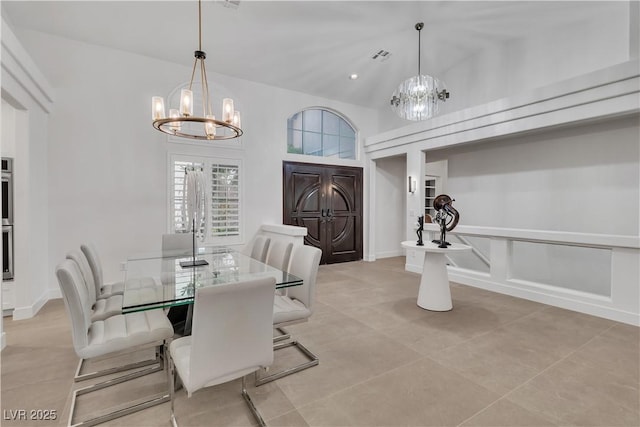 4196 Balmoral Castle Ct, Las Vegas, NV 89141 - dining room with a chandelier, light tile patterned floors, and baseboards