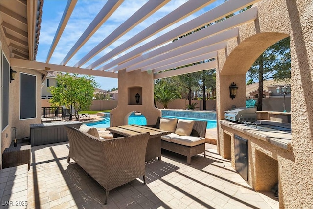 4196 Balmoral Castle Ct, Las Vegas, NV 89141 - view of patio featuring an outdoor living space, a pergola, and area for grilling