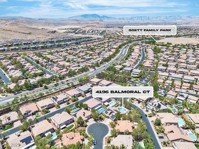 4196 Balmoral Castle Ct, Las Vegas, NV 89141 - aerial view of property's location featuring a mountainous background and nearby suburban area