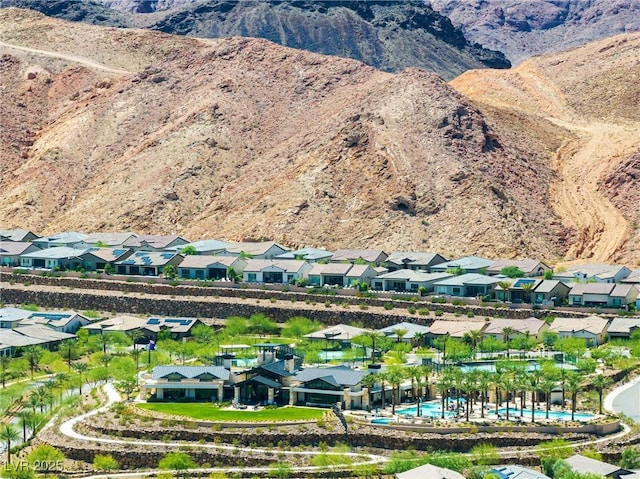 171 Palm Fox Ct, Henderson, NV 89011 - aerial perspective of suburban area featuring a pool and mountains