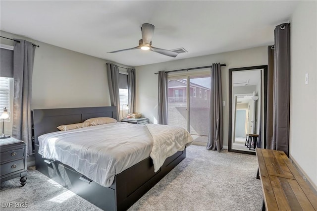7061 Tilligerry St, North Las Vegas, NV 89084 - bedroom featuring access to exterior, carpet flooring, and a ceiling fan