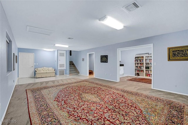 6230 Calm Brook Ct, Las Vegas, NV 89149 - hall with carpet flooring, stairs, and baseboards