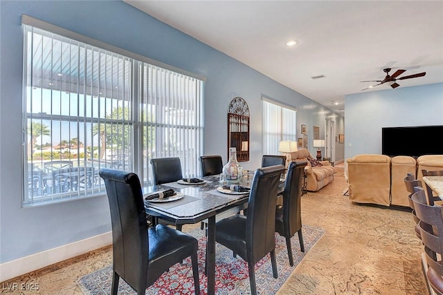6230 Calm Brook Ct, Las Vegas, NV 89149 - dining space featuring baseboards, ceiling fan, and recessed lighting