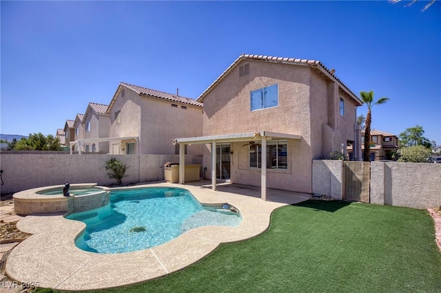 8507 Titania Ct, Las Vegas, NV 89147 - view of swimming pool with ceiling fan, a patio area, and a pool with connected hot tub