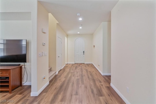 2037 Brush Stroke St, Henderson, NV 89044 - entryway with wood finished floors, recessed lighting, and stairs