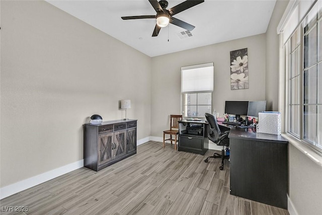 625 Honesty Ct, Henderson, NV 89011 - office area featuring light wood-type flooring, baseboards, and ceiling fan