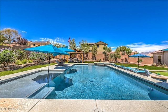 10319 Larkmead Ave, Las Vegas, NV 89149 - view of pool with a gazebo, a fenced backyard, and a patio