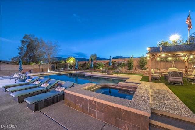 10319 Larkmead Ave, Las Vegas, NV 89149 - view of swimming pool featuring an in-ground hot tub, a fenced backyard, a patio, and a gazebo