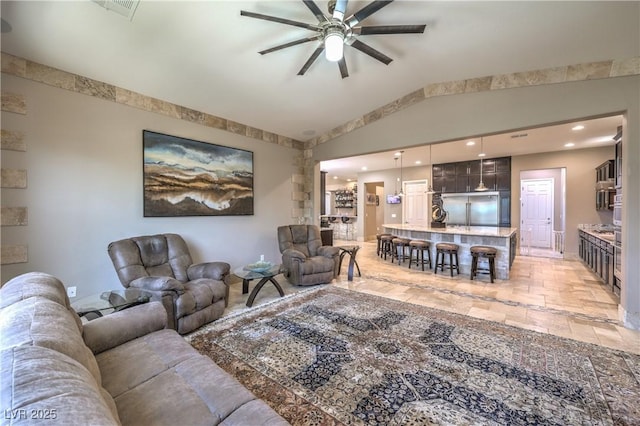 10319 Larkmead Ave, Las Vegas, NV 89149 - living room featuring ceiling fan and lofted ceiling