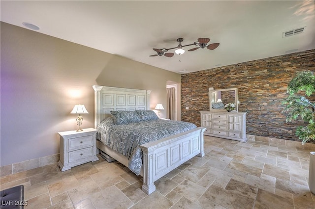 10319 Larkmead Ave, Las Vegas, NV 89149 - bedroom with stone tile floors, a ceiling fan, and baseboards