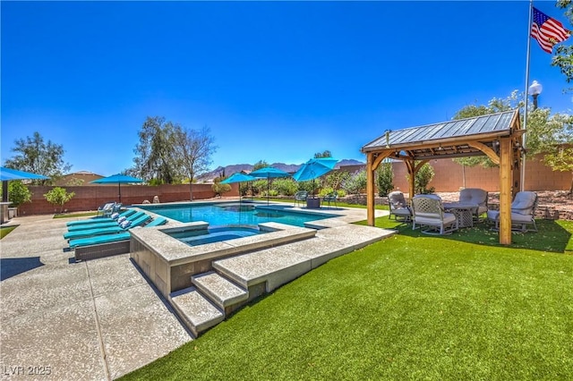 10319 Larkmead Ave, Las Vegas, NV 89149 - view of swimming pool featuring a gazebo, a patio, and a pool with connected hot tub