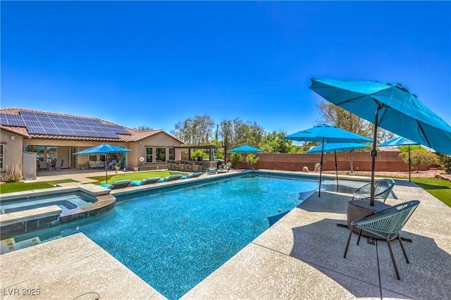10319 Larkmead Ave, Las Vegas, NV 89149 - view of pool featuring a patio, a pool with connected hot tub, and outdoor dining area