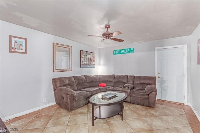 201 Cervantes St, Las Vegas, NV 89101 - living room with a ceiling fan, light tile patterned flooring, and baseboards