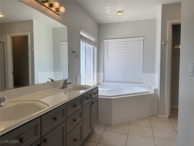 11029 Meadow Leaf Ave, Las Vegas, NV 89144 - bathroom with a garden tub, tile patterned floors, and double vanity