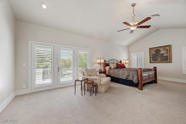 3102 La Mirada Ave, Las Vegas, NV 89120 - carpeted bedroom with access to outside, lofted ceiling, and ceiling fan