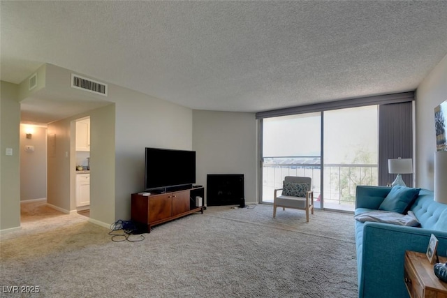 745 N Royal Crest Cir Unit 127, Las Vegas, NV 89169 - carpeted living area featuring a textured ceiling and baseboards