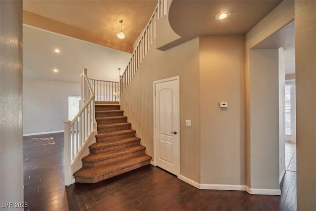 1740 Flores Ln, Henderson, NV 89012 - stairs featuring hardwood / wood-style flooring, plenty of natural light, baseboards, and recessed lighting