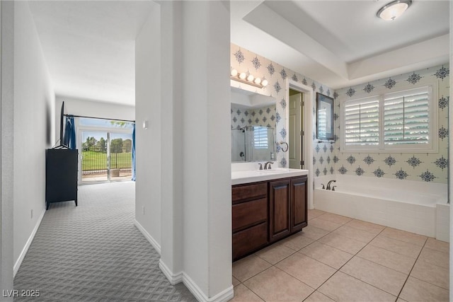 5747 Jaborandi Ave, Pahrump, NV 89061 - full bathroom with a garden tub, vanity, tile patterned floors, and a shower