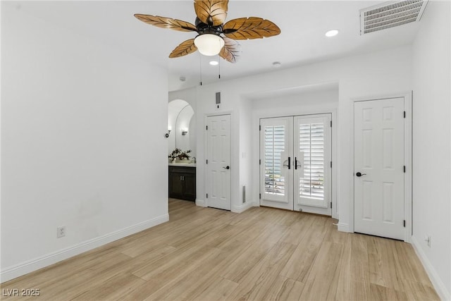 11775 Woodbrook Ct, Las Vegas, NV 89141 - unfurnished bedroom with light wood-type flooring, access to outside, baseboards, french doors, and recessed lighting