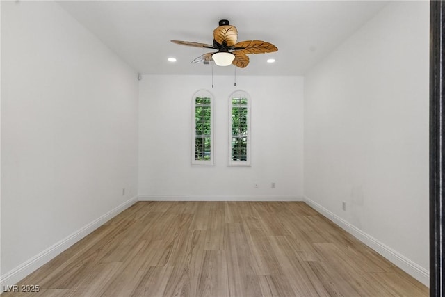 11775 Woodbrook Ct, Las Vegas, NV 89141 - spare room with light wood-style flooring, a ceiling fan, recessed lighting, and baseboards