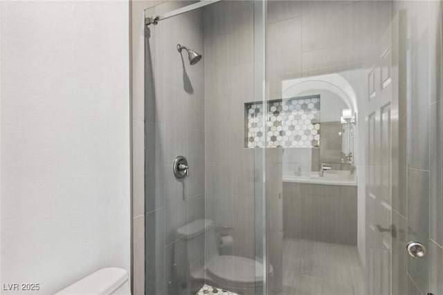 11775 Woodbrook Ct, Las Vegas, NV 89141 - bathroom with toilet, a stall shower, and vanity
