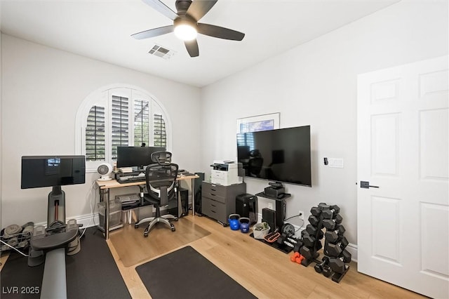 11340 Espadrille Ct, Las Vegas, NV 89138 - office area featuring light wood-type flooring and a ceiling fan