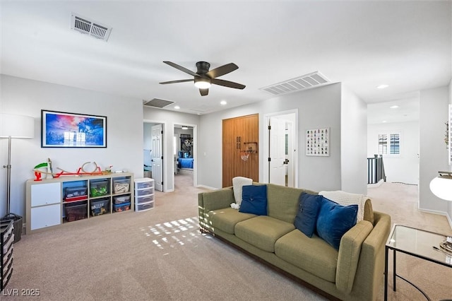 11340 Espadrille Ct, Las Vegas, NV 89138 - living room featuring carpet, a ceiling fan, and recessed lighting