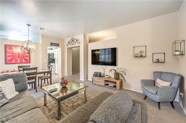 344 Golden Shore Dr, Las Vegas, NV 89123 - living area featuring a chandelier, light colored carpet, and baseboards
