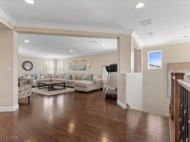 2400 Trissino Ct, Henderson, NV 89044 - living area with ornamental molding, wood-type flooring, recessed lighting, and baseboards