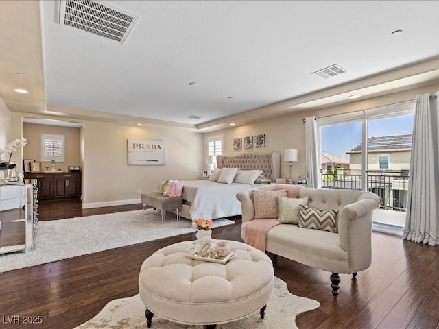 2400 Trissino Ct, Henderson, NV 89044 - bedroom featuring dark wood-style floors, access to outside, recessed lighting, and baseboards