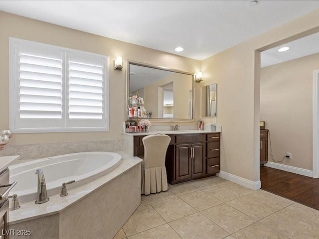 2400 Trissino Ct, Henderson, NV 89044 - full bath with vanity, a garden tub, tile patterned flooring, and recessed lighting