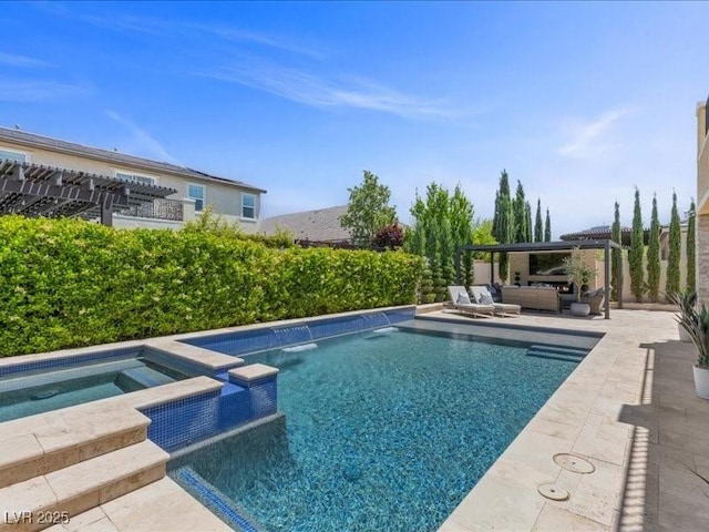 2400 Trissino Ct, Henderson, NV 89044 - view of swimming pool with a patio area, an outdoor living space, and a pool with connected hot tub
