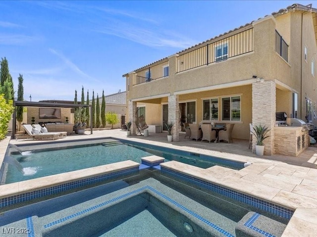 2400 Trissino Ct, Henderson, NV 89044 - view of pool with area for grilling, a patio area, and a pool with connected hot tub