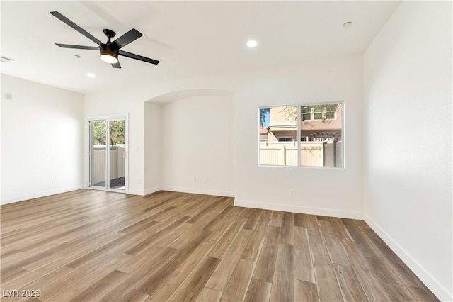 4779 Straight Flush Dr Unit 103, Las Vegas, NV 89122 - unfurnished room with wood finished floors, recessed lighting, a ceiling fan, and baseboards