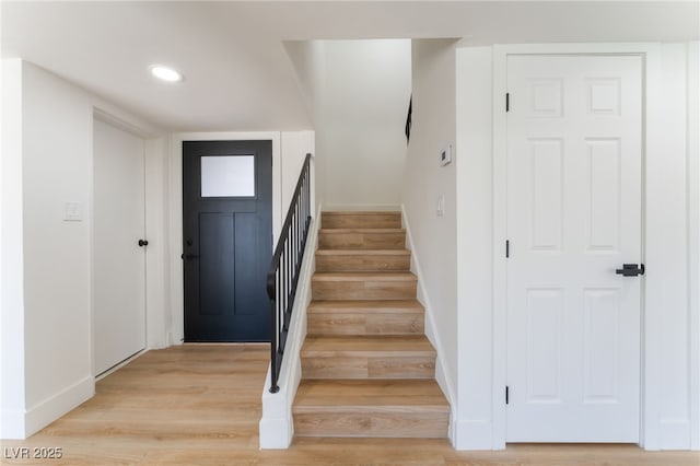 2180 Palora Ave, Las Vegas, NV 89169 - stairs featuring wood finished floors, recessed lighting, and baseboards