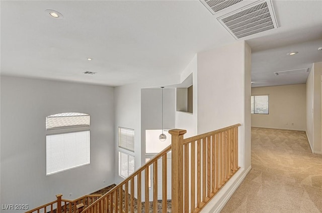74 Harbor Coast St, Las Vegas, NV 89148 - hall featuring an upstairs landing, light colored carpet, and recessed lighting