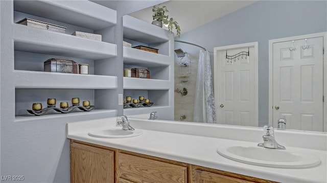 482 Painted Sage Ct, Henderson, NV 89015 - full bathroom with double vanity and a shower with curtain