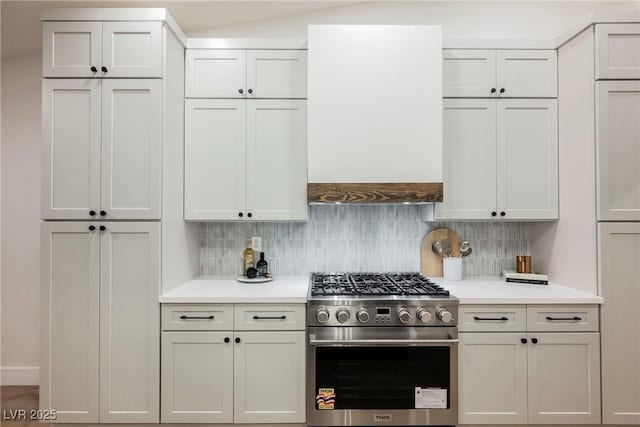 4016 Tyler William Ln, Las Vegas, NV 89130 - kitchen with stainless steel stove, light countertops, and backsplash