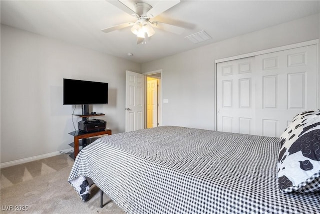 6783 Pleasant Flower St, Las Vegas, NV 89149 - bedroom featuring light carpet, a closet, baseboards, and ceiling fan
