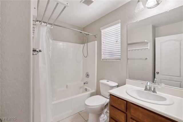 9053 Entrancing Ave, Las Vegas, NV 89149 - full bathroom featuring shower / bathtub combination with curtain, vanity, toilet, and tile patterned flooring