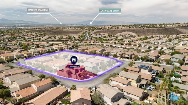 2529 Flodden St, Henderson, NV 89044 - aerial view of residential area featuring property boundaries highlighted and mountains
