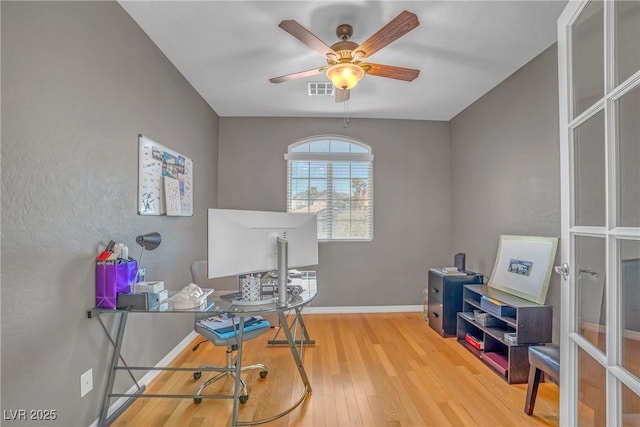 2529 Flodden St, Henderson, NV 89044 - office area with ceiling fan, wood finished floors, and baseboards