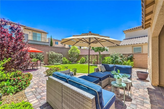 12286 Silvana St, Las Vegas, NV 89141 - fenced backyard with an outdoor living space and a patio area