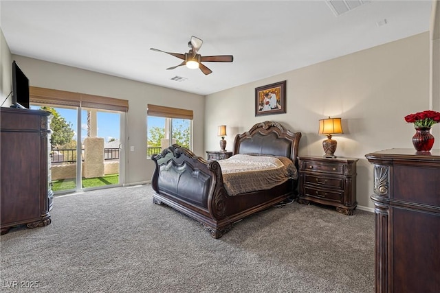 820 Colina Alta Pl, Las Vegas, NV 89138 - bedroom featuring carpet floors, access to exterior, baseboards, and ceiling fan