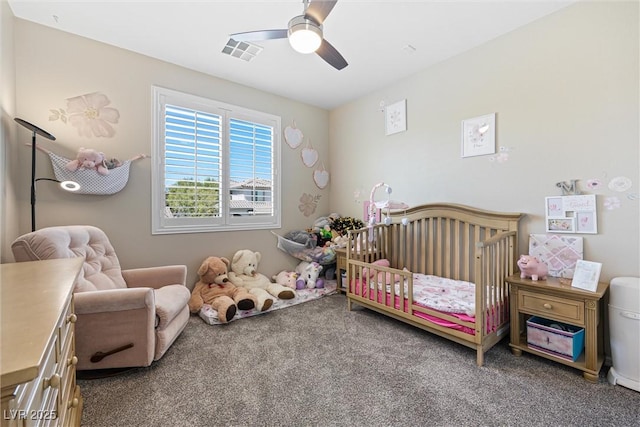 820 Colina Alta Pl, Las Vegas, NV 89138 - bedroom with a crib, carpet floors, and ceiling fan